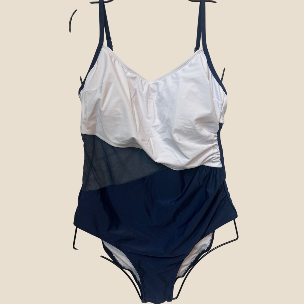 Cupshe Colorblock Mesh One Piece Swimsuit Navy White